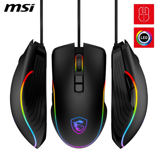 MSI CLUTCH GM51 LIGHTWEIGHT Gaming Mouse - 26000 DPI Optical Sensor, Elite 0.125ms Latency, 60M+ Click OMRON Switches, 6-Buttons, FriXionFree Cable, RGB Diamond LightGrips, 75g - Wired