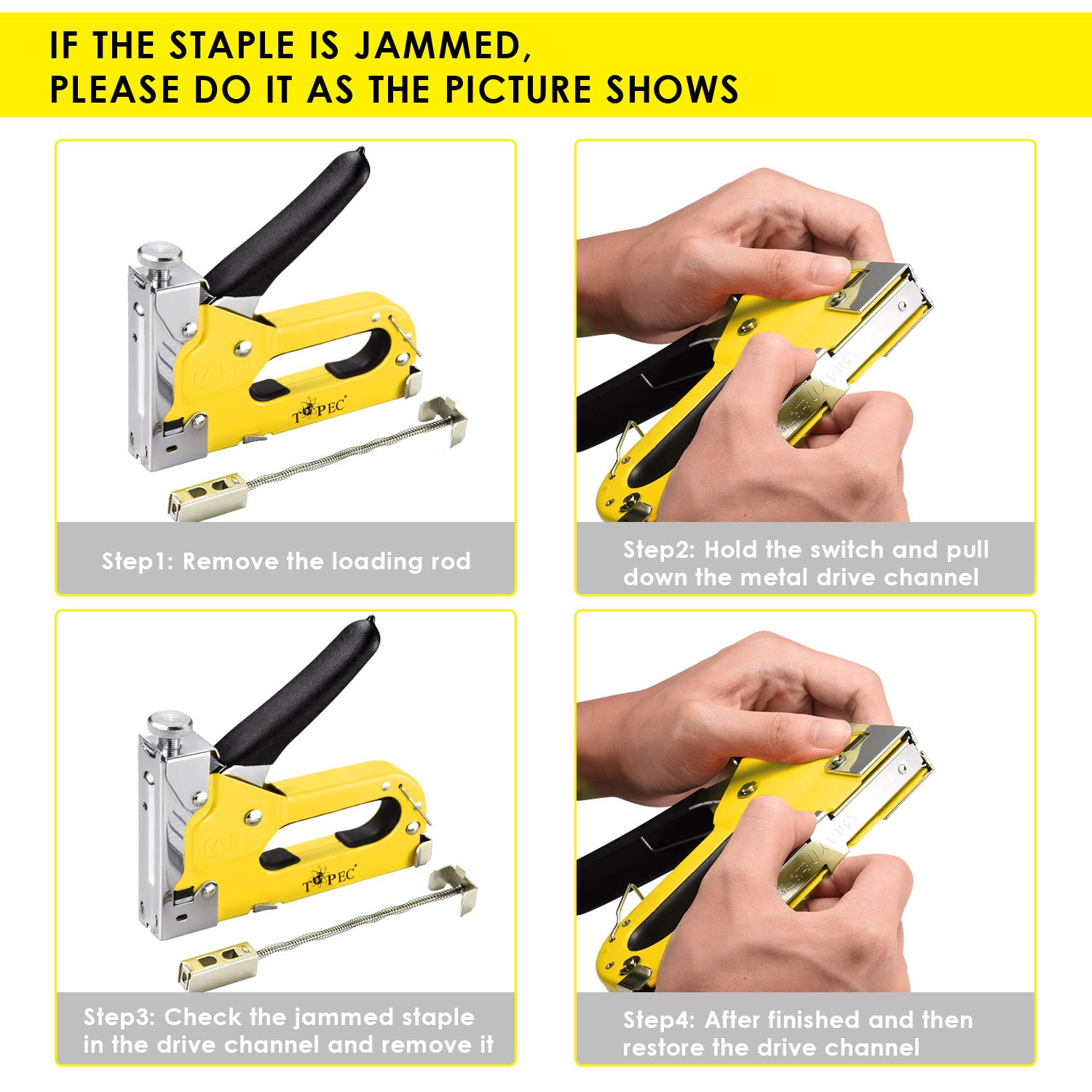 Upholstery Staple Gun Heavy Duty, TOPEC 3-in-1 Stapler Gun with 600 Staples, Manual Brad Nailer Power Adjustment Stapler Gun for Wood, Crafts, Carpentry, Decoration DIY