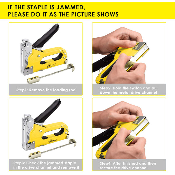 Upholstery Staple Gun Heavy Duty, TOPEC 3-in-1 Stapler Gun with 600 Staples, Manual Brad Nailer Power Adjustment Stapler Gun for Wood, Crafts, Carpentry, Decoration DIY
