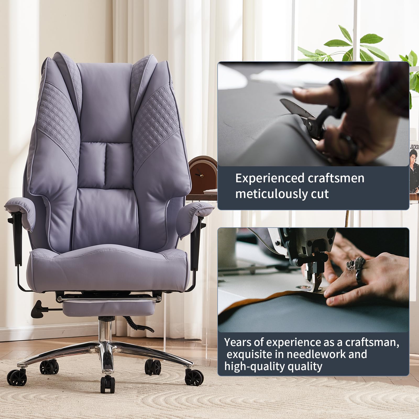 EXCEBET Ergonomic Office Chair – High Back PU Leather Executive Desk Chair with Adjustable Armrests, Swivel Computer Chair for Home/Office, Heavy Duty Support up to 400 lbs