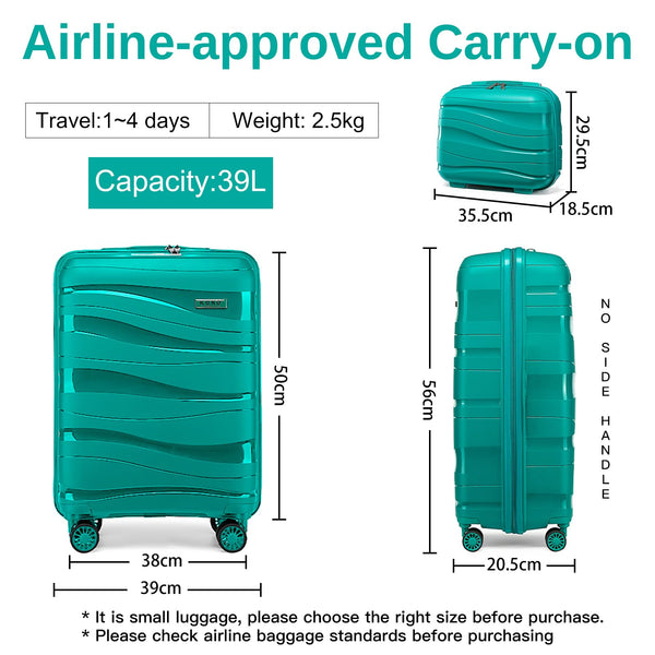 Kono Luggage Sets of 2 Piece Lightweight Polypropylene Hard Shell Suitcase with TSA Lock Spinner Wheels Travel Carry On Hand Cabin Luggage with Beauty Case (Set of 2, Black)