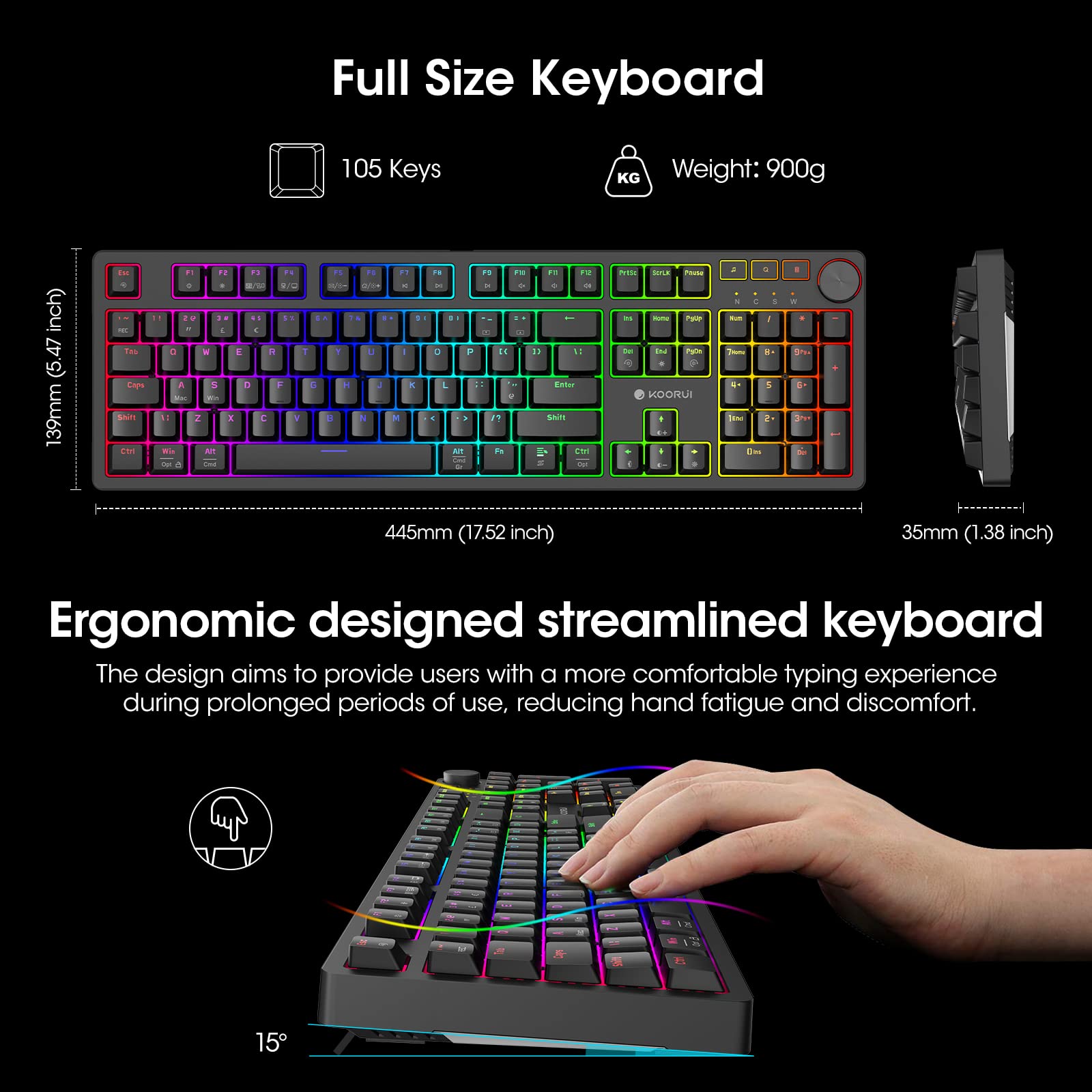 KOORUI Gaming Keyboards, 26 RGB Backlit Mechanical Keyboard Wired 104 Keys Full Size UK Layout with Blue Switch Gamer Keyboards for Windows MacOS Linux