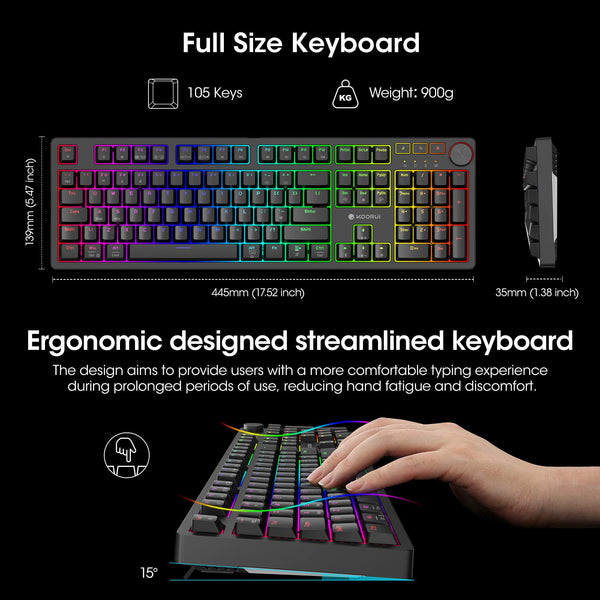 KOORUI Gaming Keyboards, 26 RGB Backlit Mechanical Keyboard Wired 104 Keys Full Size UK Layout with Blue Switch Gamer Keyboards for Windows MacOS Linux
