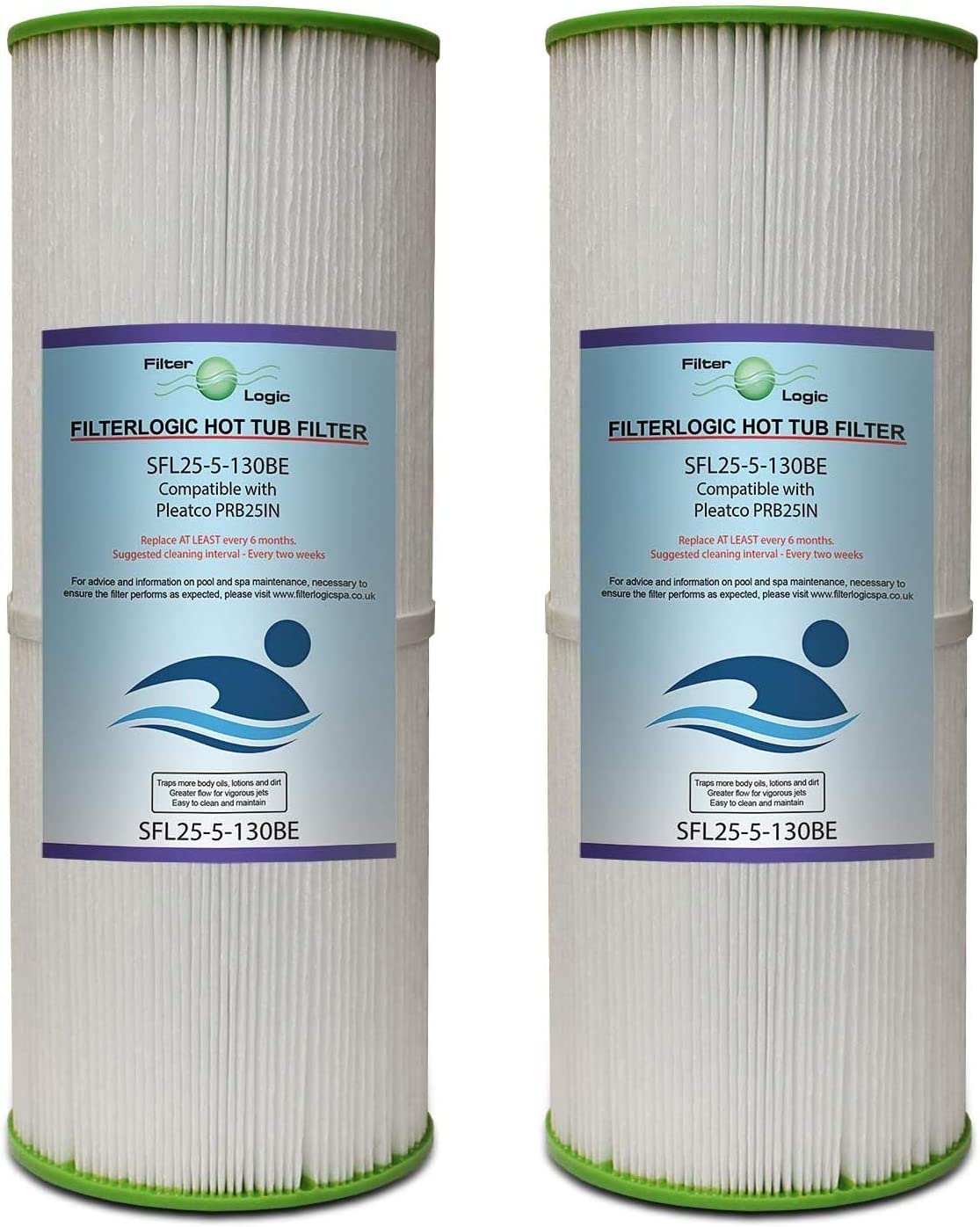 FilterLogic SFL25-5-13OBE Hot Tub Spa Filter Compatible with Pleatco PRB25IN, Unicel C4326 (2 Pack)