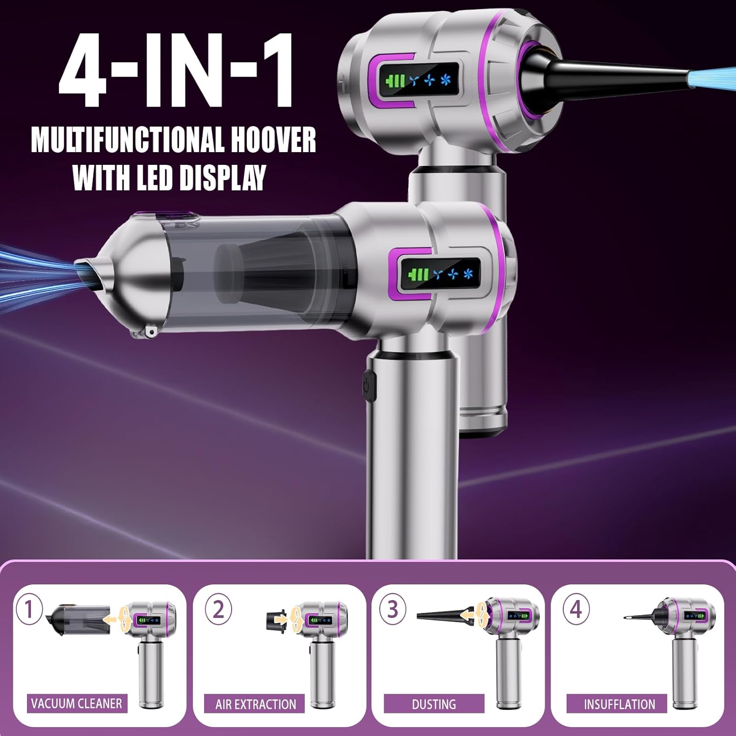 Lyiazsoy Car Vacuum Cleaner Cordless,22000PA High Power Mini Vacuum Cleaner,Rechargeable Handheld Vacuum Cordless,car hoovers for Pet Hair, Home, Office, Kitchen(Purple)