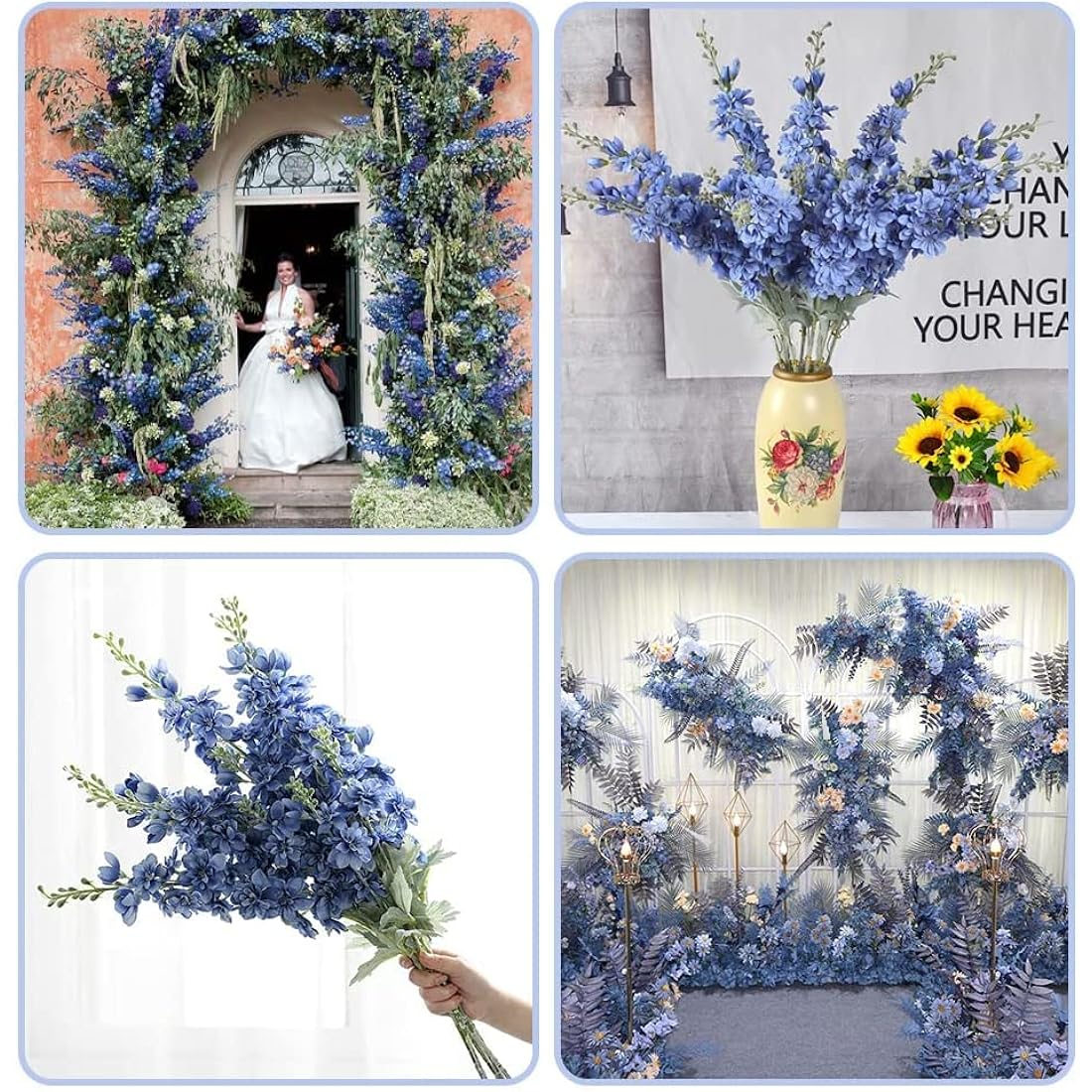 HUIANER 2Pcs Artificial Delphinium Flowers with Long Stem, Fake Violet Silk Flowers Plant Faux Flower for Home Garden Wedding Party Table Vase Decoration (Blue)