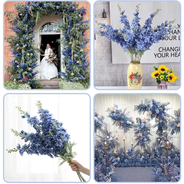 HUIANER 2Pcs Artificial Delphinium Flowers with Long Stem, Fake Violet Silk Flowers Plant Faux Flower for Home Garden Wedding Party Table Vase Decoration (Blue)