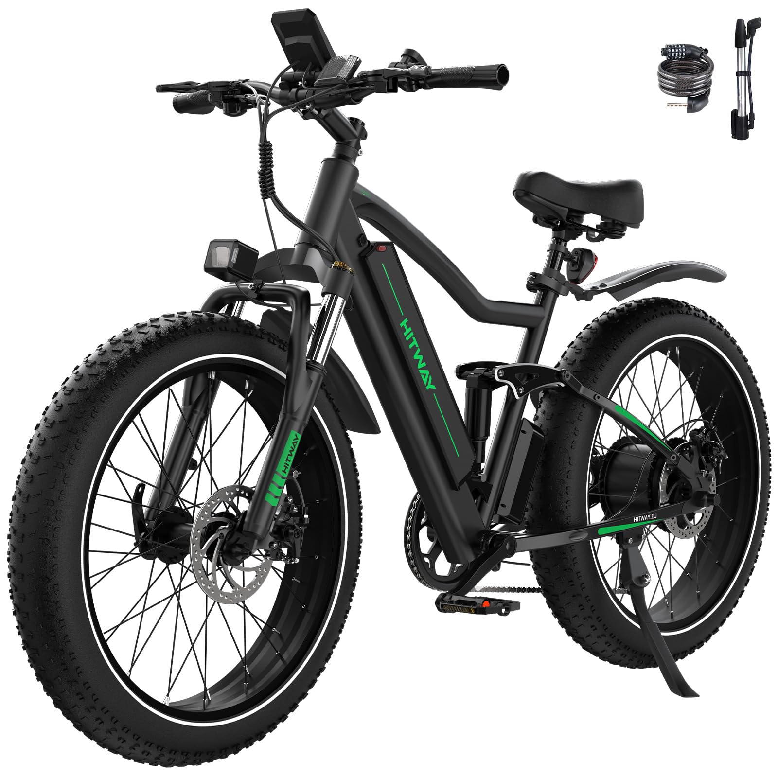 HITWAY 26" 4.0 Fat Tire Electric Bike,Electric Bicycle with 250Watt Moter 48V 15Ah Lithium Battery, 7 Speed Gear E Mountain Bike，range 70-150km
