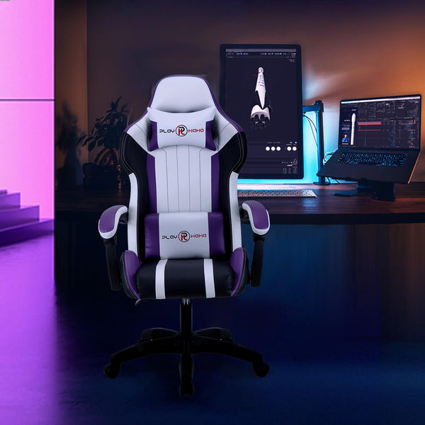 T-THREE.Ergonomic Leather Gaming Chair Height Adjustable with Headrest and Lumbar Support(Orange)