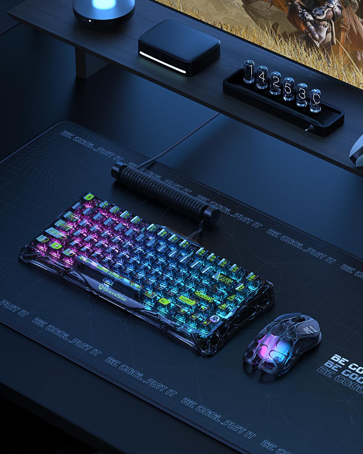 GravaStar Mercury K1 Lite 75% Gaming Keyboard, 2.4GHz/BT/Wired Tri-Mode Wireless Keyboard, Gasket Hot Swappable Mechanical Keyboard, Pre-lubed Linear Switches, RGB Backlit (Transparent Black)