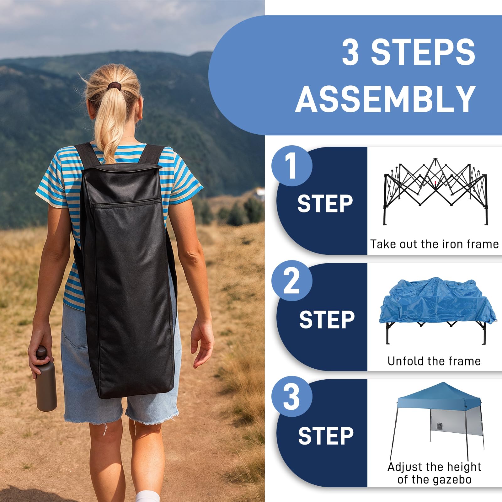 Outopee 3m x 3m Ez Pop Up Canopy Tent with 4 SideWalls, Outdoor Gazebo Portable Instant Canopy for Commercial Events, Party, Backyard BBQ, Camping, Blue