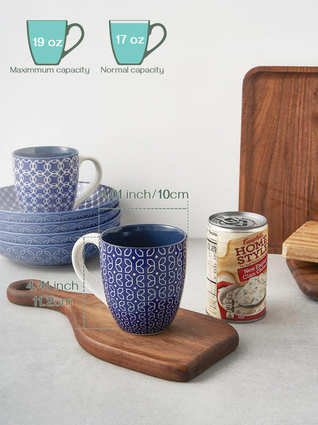 DOWAN Coffee Mugs Set of 6-19oz/560ml Ceramic Mugs Set - Large Tea Coffee and Hot Chocolate Cups - Oriental Classic Pattern Mugs - Great Gift for
