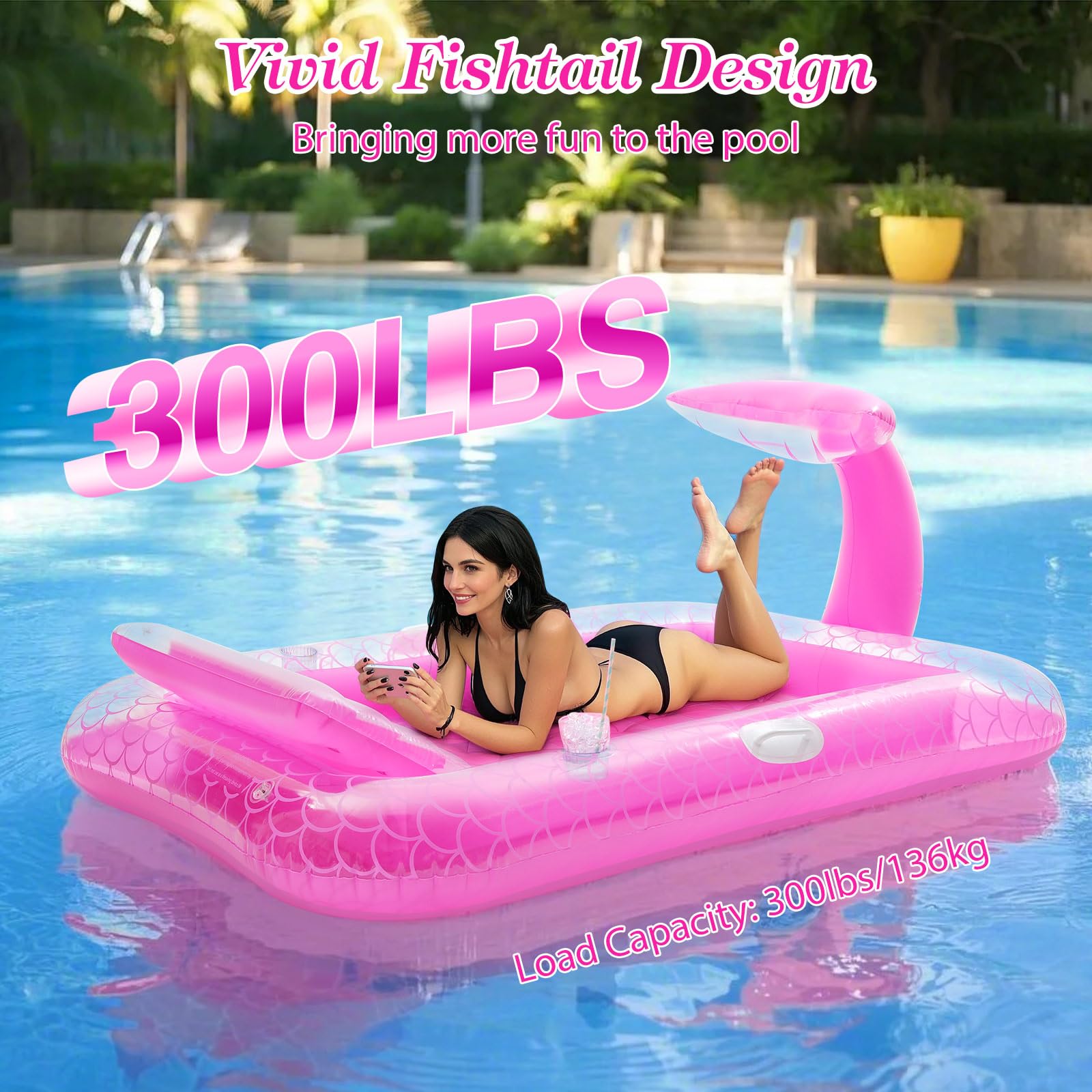 MoKo Pool Floats Adult, Floating Bed with Ice Bar, Tanning Bed Pool Raft Inflatable Lounger with Drink Holder Tanning Chair Inflatable Pool Toys for Party Beach Backyard