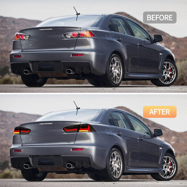 VLAND LED Rear Lights compatible with Lancer & EVO X 2008-2020 (Not Fit fortis/io), w/Sequential indicator, Driver & Passenger Side (Smoked dynamic 2)