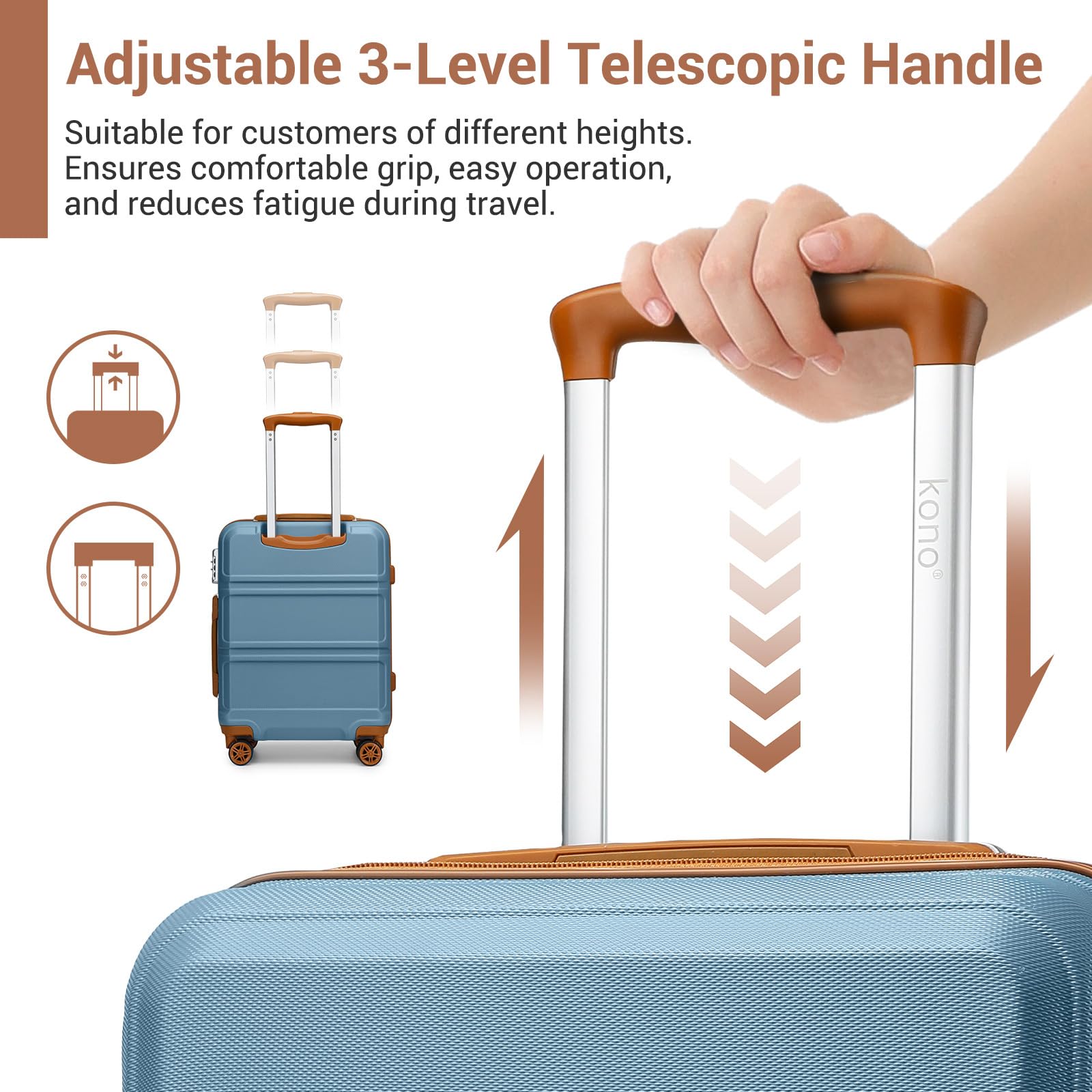 Kono Fashion Hand Luggage Lightweight ABS Hard Shell Trolley Travel Suitcase