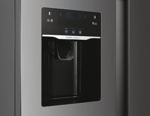 Hoover H-FRIDGE 500 MAXI Freestanding American Fridge Freezer with Water Dispenser, Side by Side, Total No Frost Technology, E Class, 532L Total Capacity, Inox, 91x67x177 cm - HHSBSO6174XWDK-1