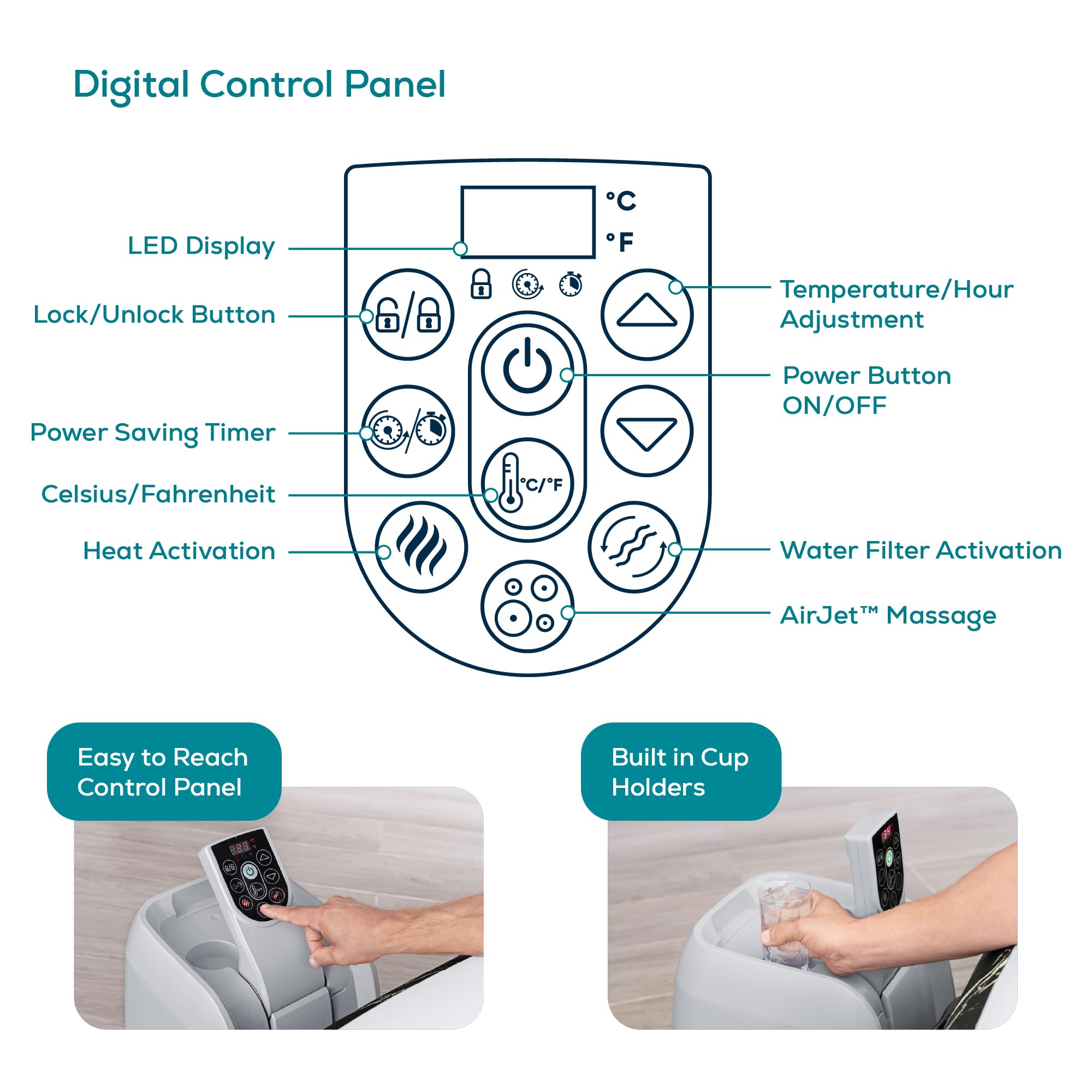 Lay-Z-Spa Paris AirJet Inflatable Hot Tub Spa 4-6 person, 1.96 m x 66 cm