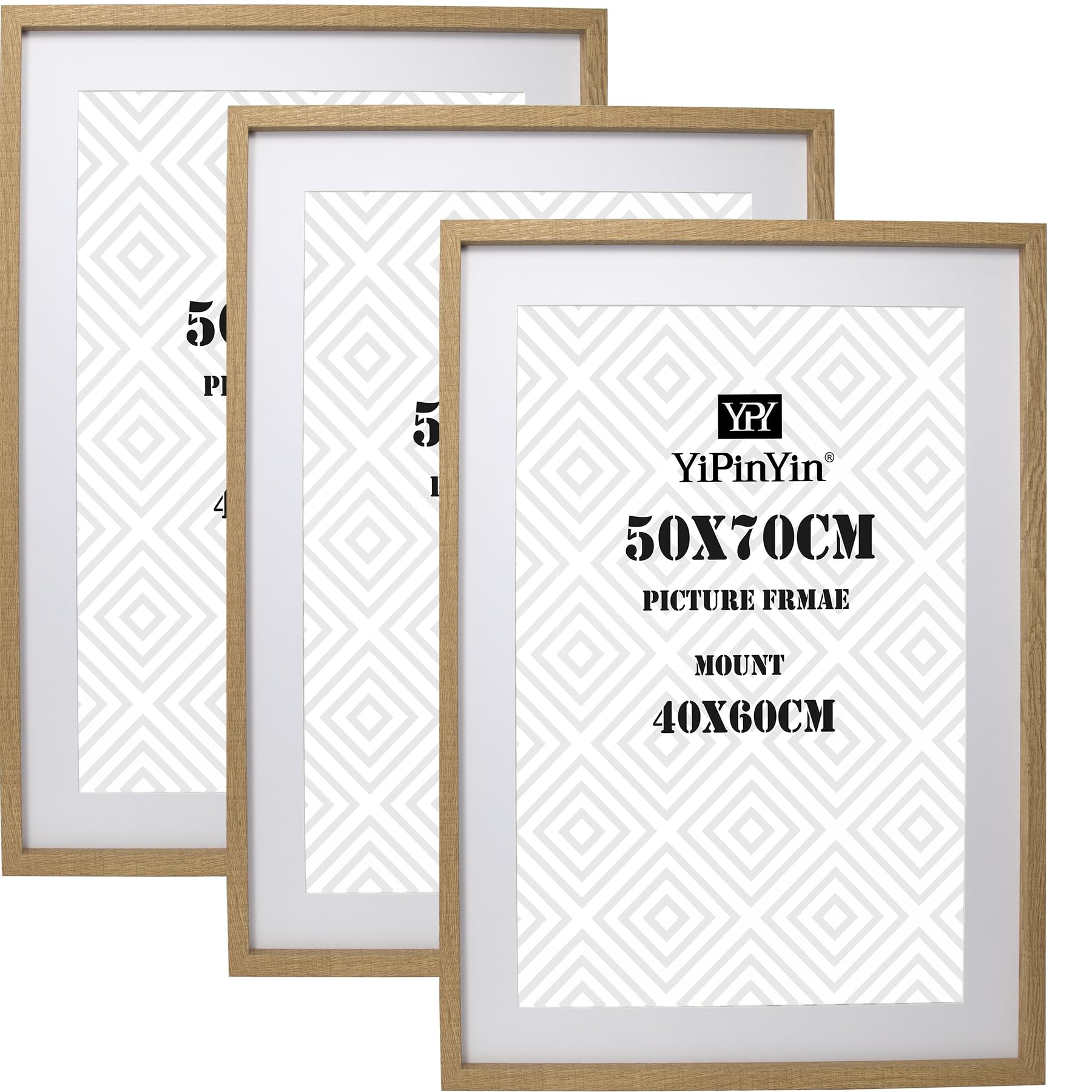 Black 50x70cm Boxed Picture Frames Set of 3 with Mounts for 40x60cm, 70x50cm poster frame with Acid Free mount for 40x60cm photo (Black 3Pack)