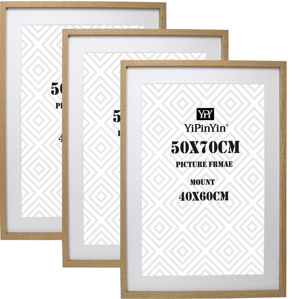 Black 50x70cm Boxed Picture Frames Set of 3 with Mounts for 40x60cm, 70x50cm poster frame with Acid Free mount for 40x60cm photo (Black 3Pack)