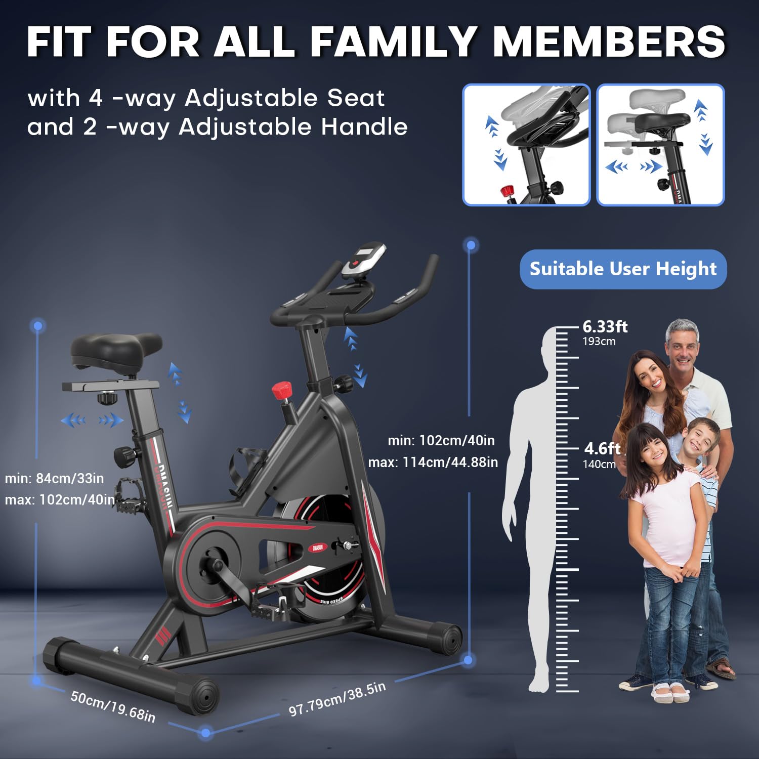 DMASUN Exercise Bike Professional with Large Tablet Holder & Comfortable Seat, Indoor Cycling Bike for Home Cardio, Fitness Stationary Bike with 350LBs Capacity (Additional Soft Seat Cushion Cover)