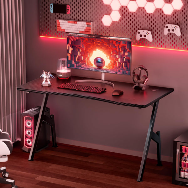 DLONGONE Whole Board Gaming Desk, 100 x 50cm Computer Gamer Desk, A Shaped Gaming Table, PC Desk for Home Office, Simple Assembly, Black