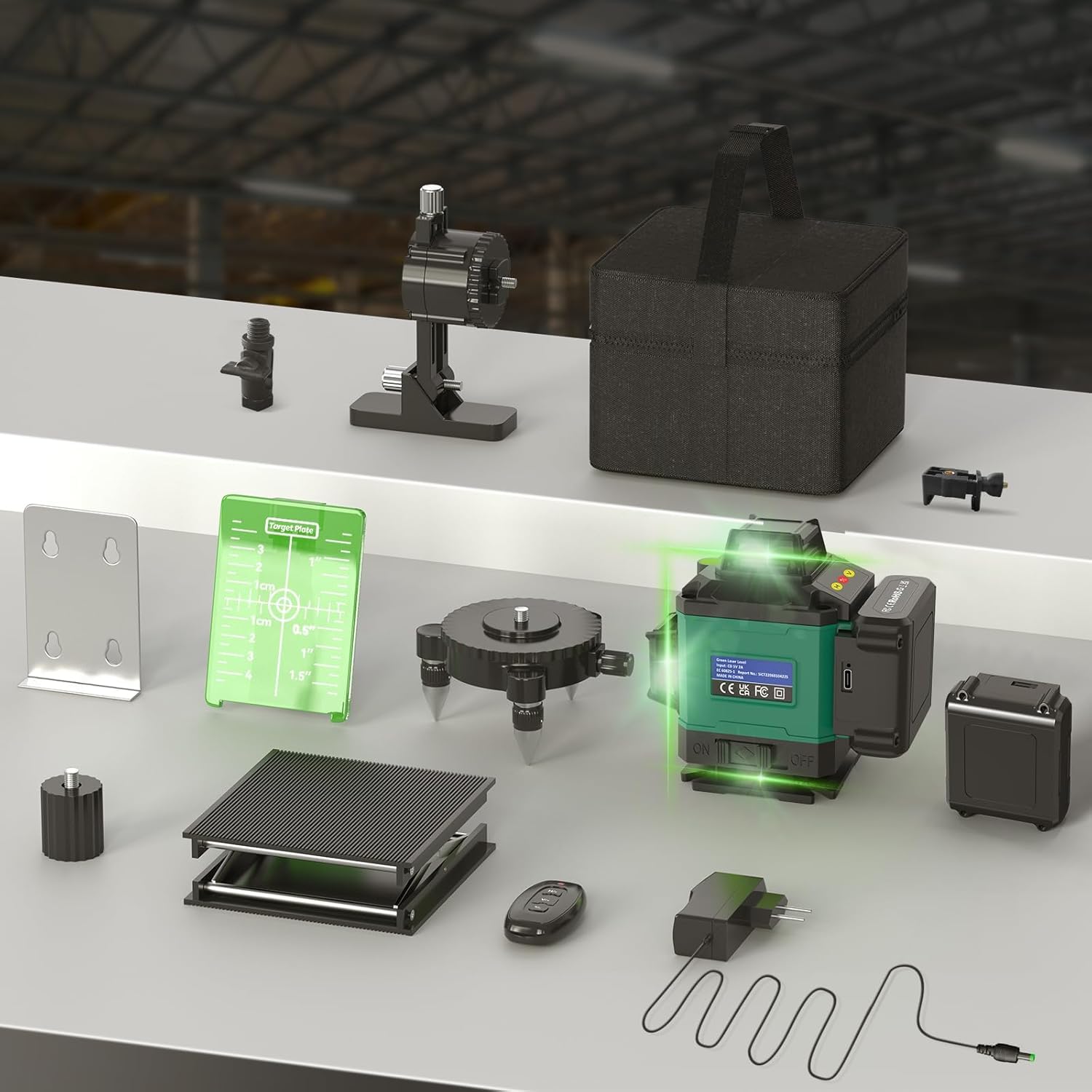 Laser Lever with Tripod, Healfith 4 x 360° 16 Lines Self Leveling Laser Level Green Lazer Level for Construction, Tile, Home Renovation, Picture Hanging