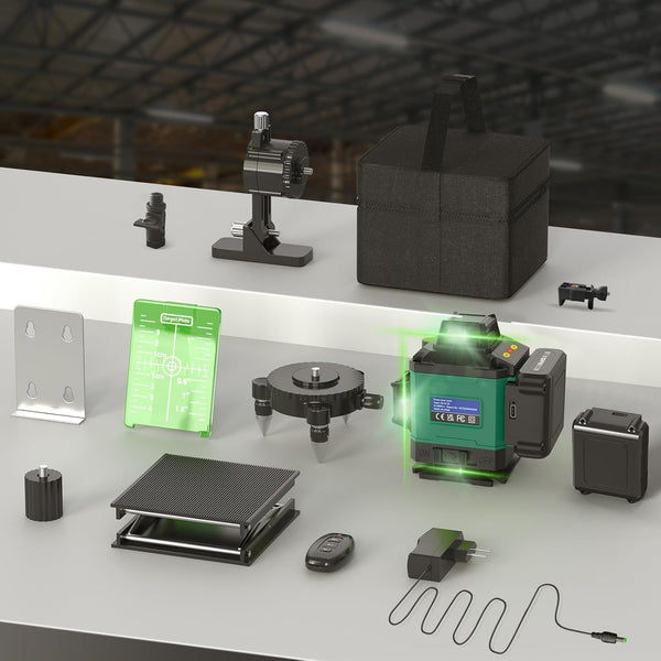 Laser Lever with Tripod, Healfith 4 x 360° 16 Lines Self Leveling Laser Level Green Lazer Level for Construction, Tile, Home Renovation, Picture Hanging