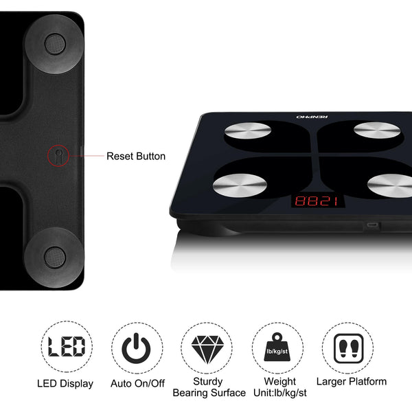 RENPHO Scales for Body Weight, Digital Bathroom Scales with High Precision Sensors, Bluetooth Weighing Scales Body Composition Monitors with App, Elis 1