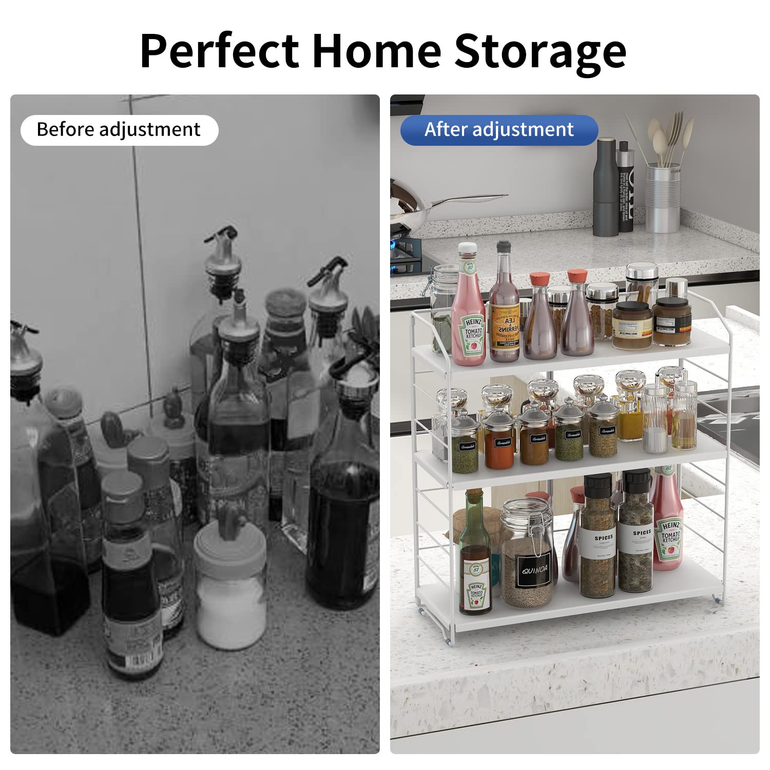 AIRUJIA Spice Rack Organizer 3-Tier Adjustable, Kitchen Countertop Storage Shelf, Free Standing Spice Organizer Rack for Spice Bottles, Bathroom