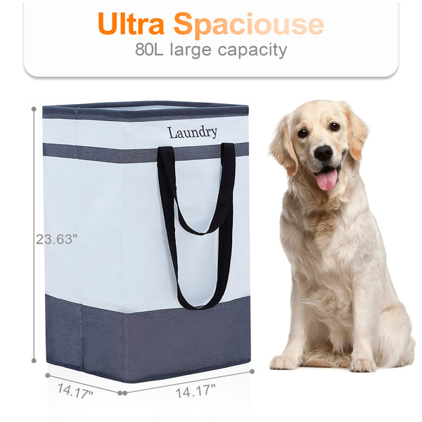 ROSOS Collapsible Foldable Hamper - Extended Double Handle, 80 L Laundry Basket for Bedroom Bathroom Dorm Storage - 1 Pack, Black