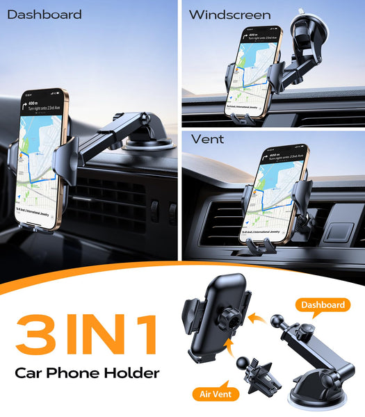 2025 BEST [Rally Racing-Grade] Car Phone Holder for Cars [88+LBS Strongest Suction] 3In 1 Dashboard Windscreen Vent Mobile Phone Holder for Car [Big phone & Thick Case Friendly] for iPhone Samsung