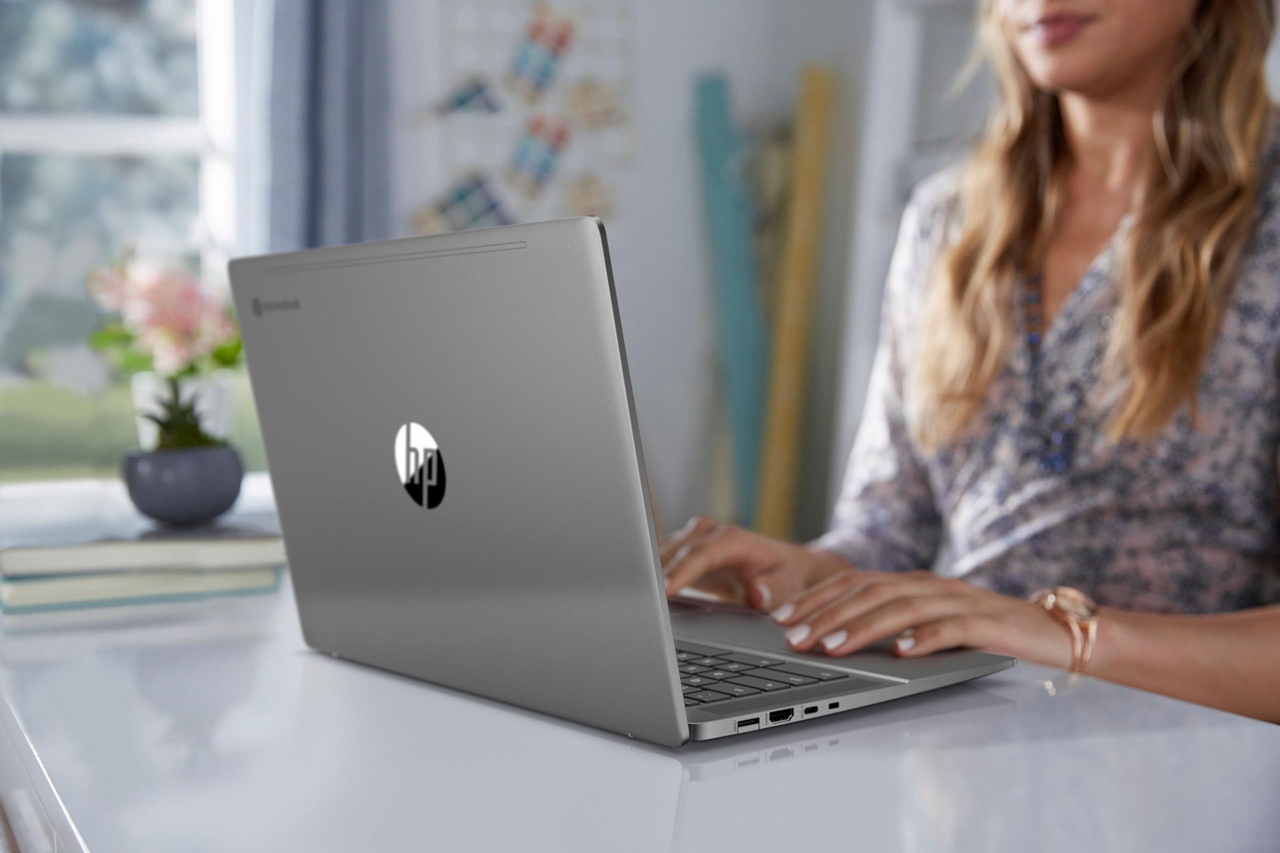 HP Chromebook 14" | Intel Processor N100 Processor| 4 GB RAM | 128 GB Flash Storage | Intel UHD Graphics | HD Display | Up to 12hrs battery | Chrome OS | Dual Speakers | Glacier Silver | 14a-nf0002sa