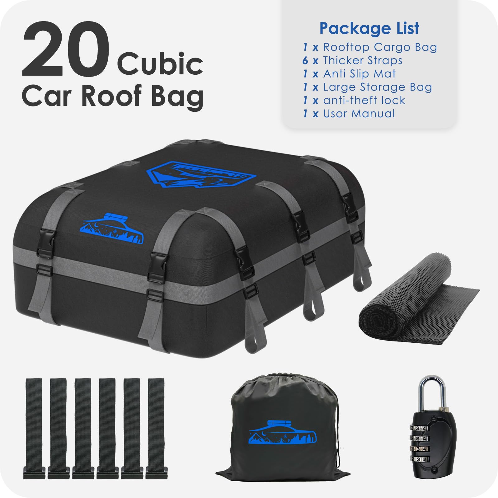 BOYUJK Roof Bag 20 Cubic/566 L, Waterproof Car Roof Bag no Rack Needed, Car Roof Box with Anti-Slip Mat and 6 Heavy-Duty Straps, Folding Soft Roof Bag for Cars with/Without Rack（ Orange 566L ）