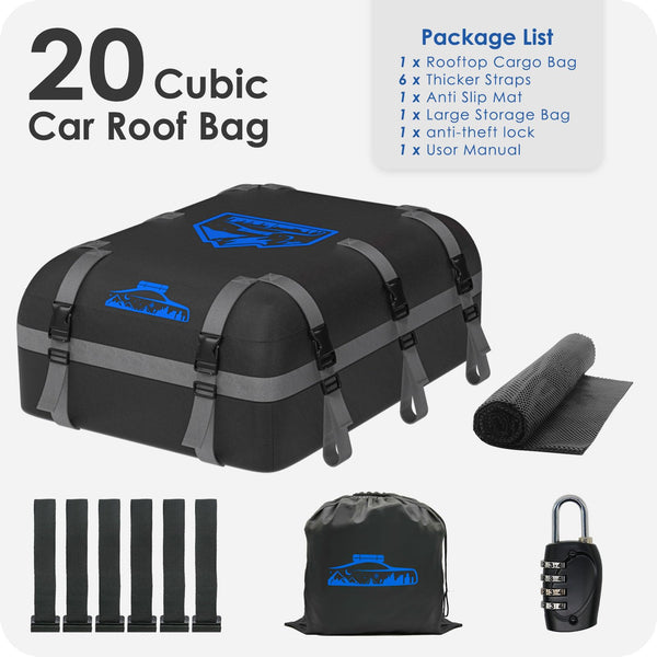 BOYUJK Roof Bag 20 Cubic/566 L, Waterproof Car Roof Bag no Rack Needed, Car Roof Box with Anti-Slip Mat and 6 Heavy-Duty Straps, Folding Soft Roof Bag for Cars with/Without Rack（ Orange 566L ）
