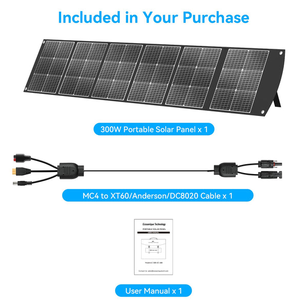 Ecosonique 200W Portable Solar Panel, Foldable & Lightweight with Kickstand, USB-C PD3.0 & USB-A QC3.0, MC4 & Multi-Output for Power Stations, Generators, RVs, Camping, and Outdoor Use