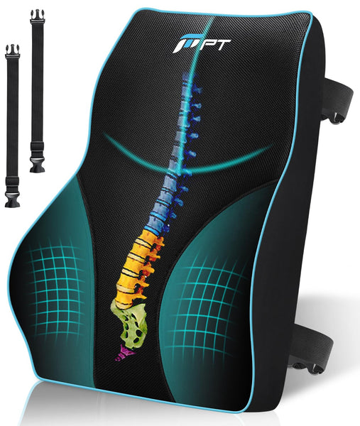 POOTACK Lumbar Support Cushion, Memory Foam Back Support Cushion Lumbar Support for Office Chair, Car Seat, Recliner, with Extension Strap and Mesh Cover
