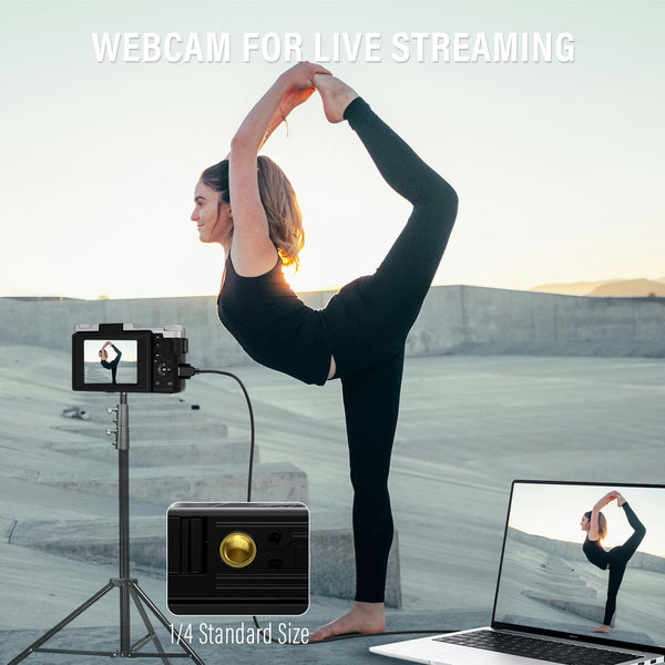 Digital Camera,4K 64MP Cameras for Photography with Beauty Light 180°flip Screen Compact Vlogging photo Camera, 18 Digital Zoom, Adjustable Flashlight