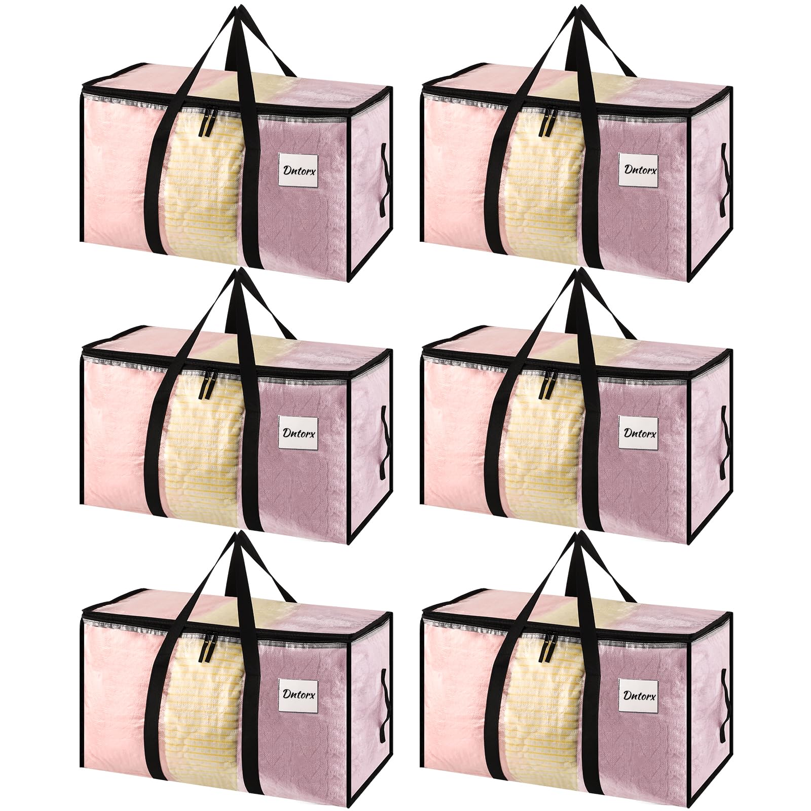 Dntorx 6 Pack Large Clothes Storage Bags with Lids Transparent Moving Bags Heavy Duty Moving Totes for Clothes Bedding Duvet Toys Storage