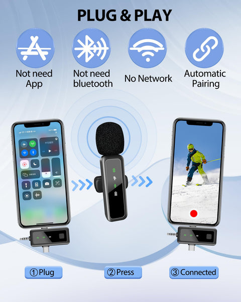 dralud 2 Pack Wireless Lavalier Microphone with Magnetic Clip, Microphone for iPhone Android Phone with USB-C, Mini Mic with Noise Cancellation for Video Recording TikTok YouTube