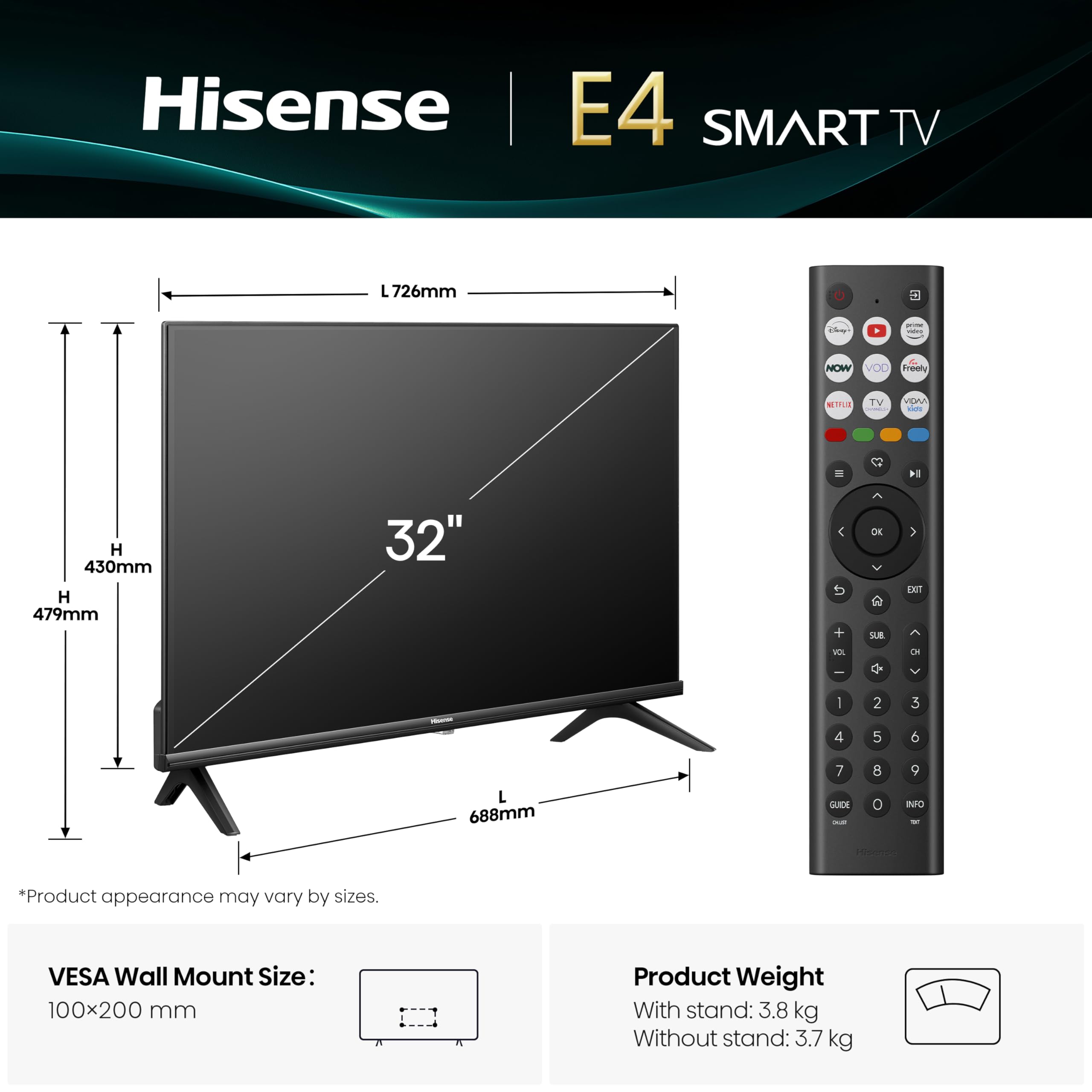 Hisense 40" 40E4QTUK FHD LED TV with Freely - Direct Lit LED, Dolby Audio, Natural Colour Enhancer, Games Mode, Sports Mode with Freely, Disney +, YouTube, Netflix
