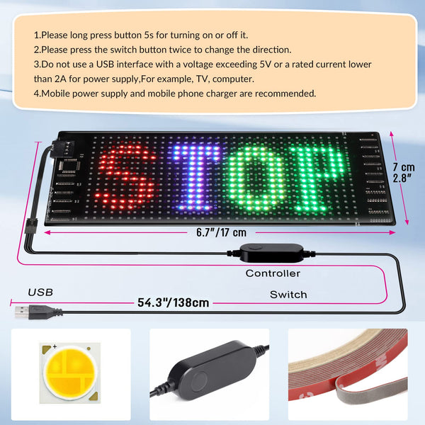 Qnoavve Bluetooth App Control LED Sign, 14.6"x3.6" Devil Eyes Car Lights, Flexible USB 5V LED Car Sign, Programmable Customizable Display Panel, Scrolling Message Board for Store Bar Hotel Party