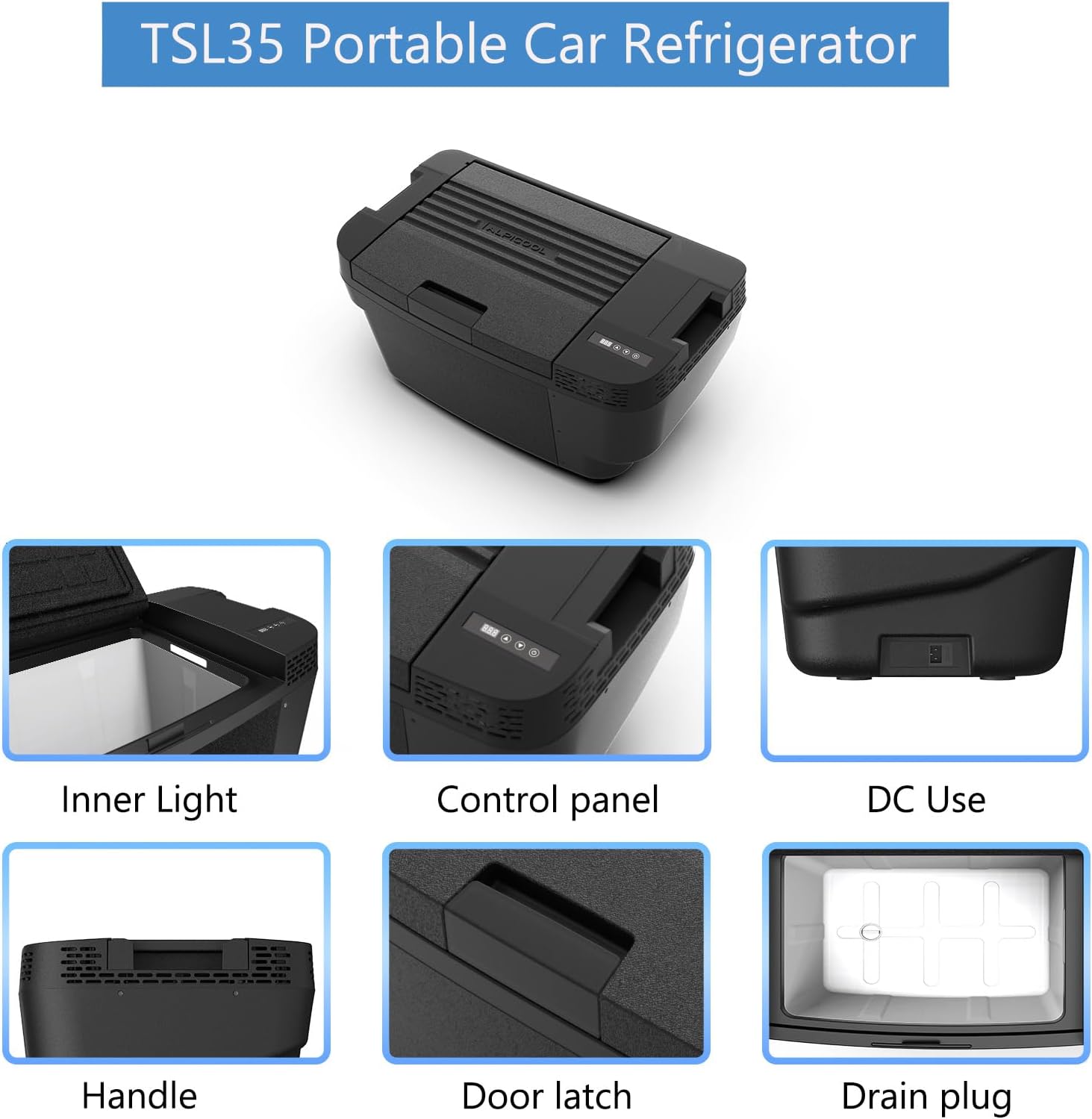 Alpicool TSL35 12v fridge for Tesla Model Y, 35L Car Refrigerator Compressor Camping Fridge Portable Freezer for Travel, Road Trips, Min -20℃ (for 2024 and earlier)