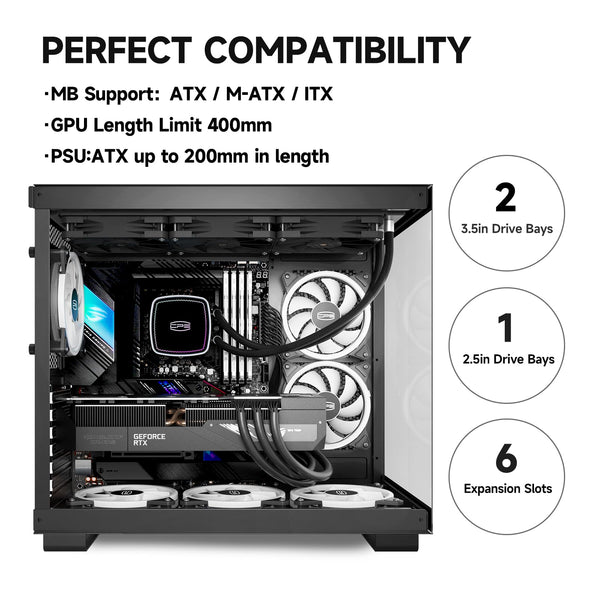 PCCOOLER CPS C3T500 AIRFLOW Mid-Tower ATX/M-ATX/ITX Case, Pre-installed 6 120mm PWM ARGB Fans,Column-Free Design,270° Full View Tempered Glass,360MM Radiator&400MM GPU Support,Easy Installation,WH