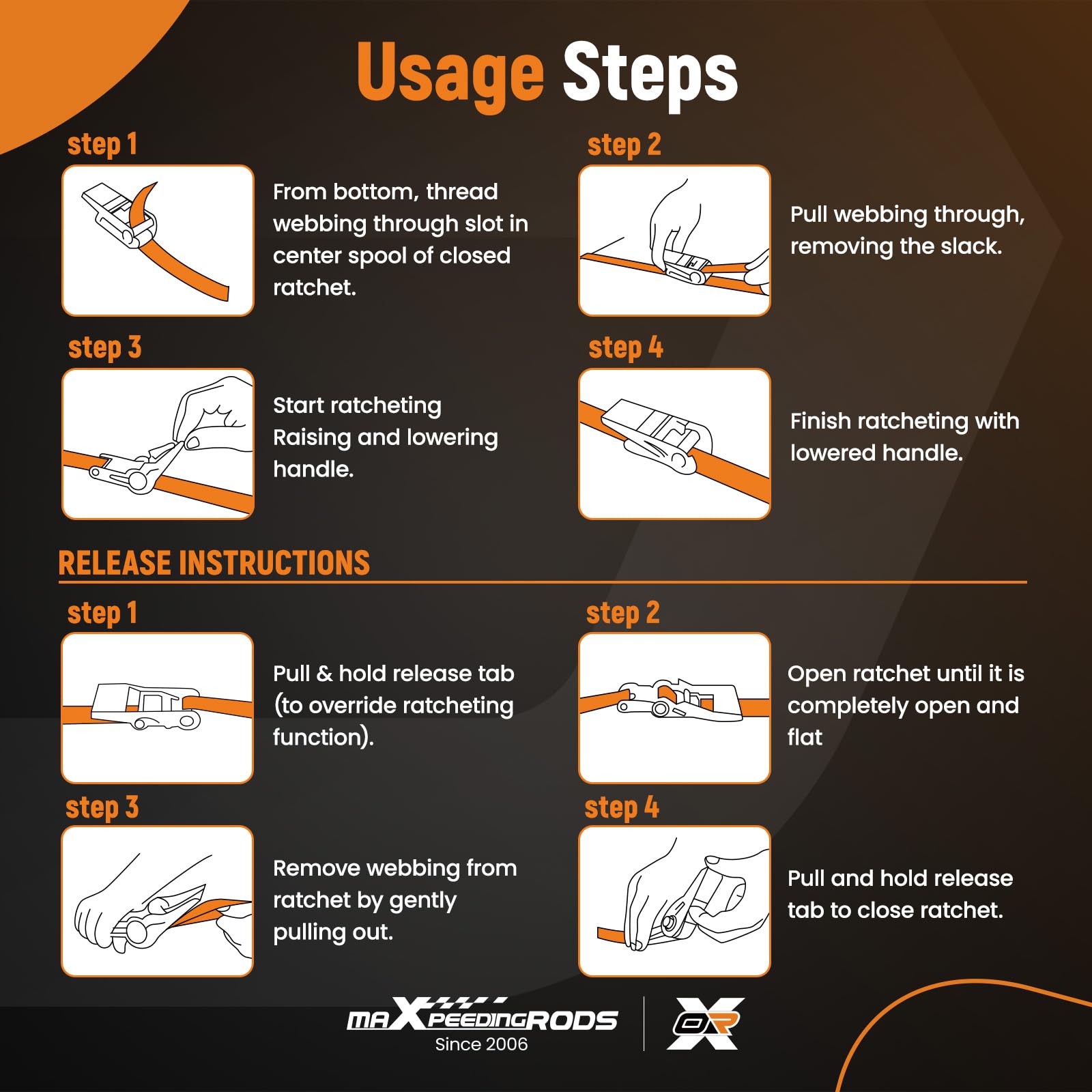 maXpeedingrods 4x 997kg Tie Down Straps 15ft (4.5m), Ratchet Straps 2200lb, Lashing Straps 25mm, Straps with safety clip S-hooks, motorcycle tie down straps, EN 12195-2 - Blue