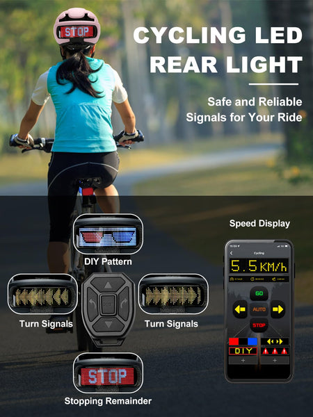 TMEOIIPY Smart App Program Bike Helmet, Back LED Lights Display with USB Rechargeable, Road Bicycle Helmets for Adults: Men, Women, with Turn Signals Remote Control
