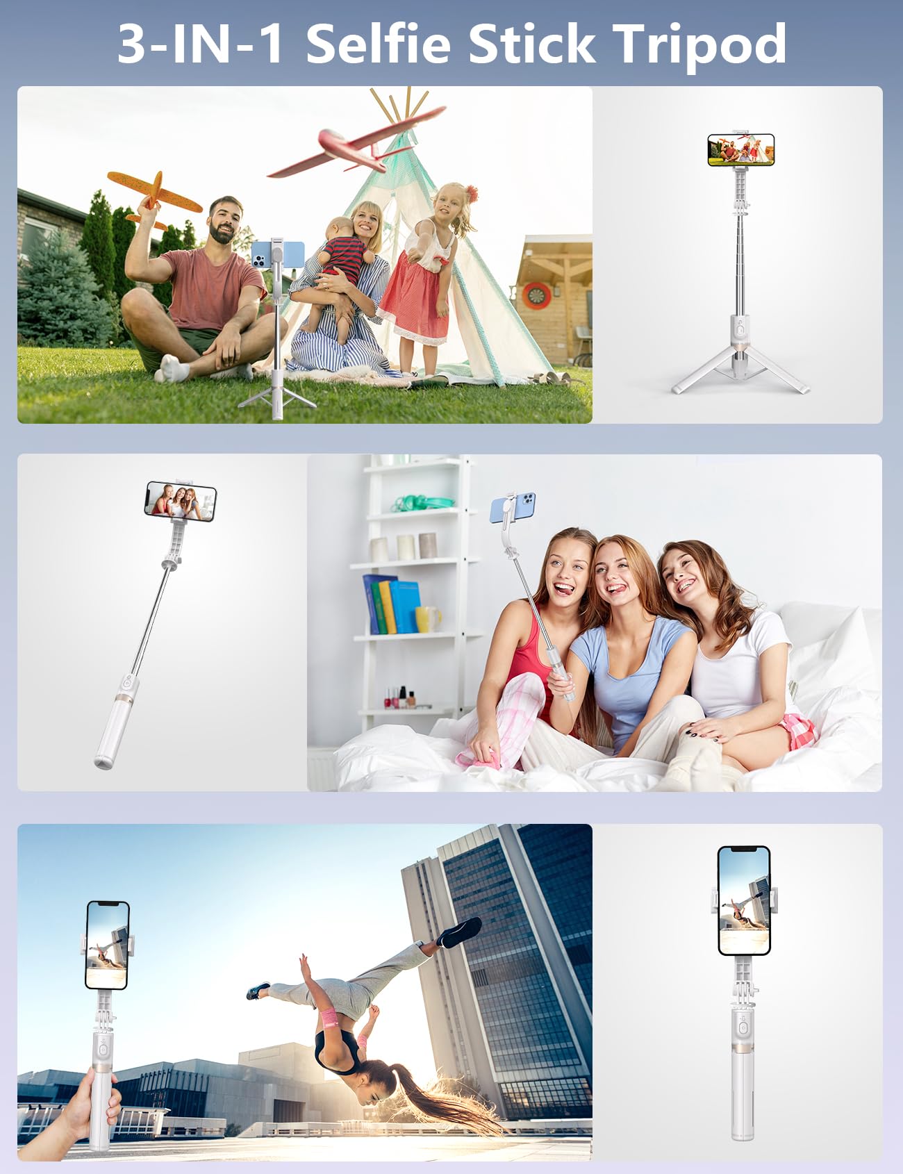Selfie Stick Tripod with 2 Fill Lights, 45'' Extra Long Phone Tripod with Detachable Remote, Compatible with iPhone, Samsung, Smartphones