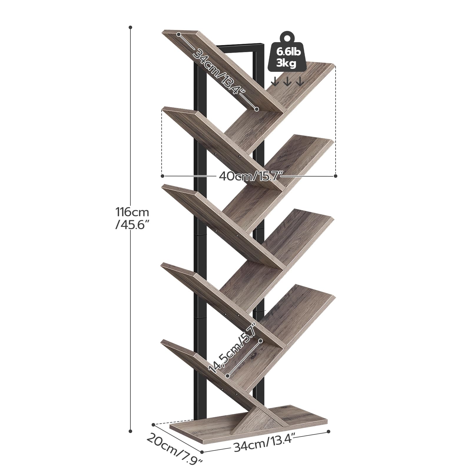 HOOBRO Tree Bookshelf Tall, 9-Tier Floor Standing Book Shelf, Tall Bookcase for CDs Albums, for Living Room, Greige and Black EBG08SJ01G1