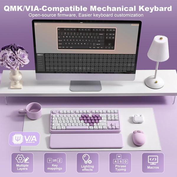 YUNZII B87 Wireless Mechanical Keyboard,QMK/VIA Software Custom Gaming,Gasket RGB Keyboard with Cute MOA Keycaps,Wrist Rest,BT5.0/2.4G/USB-C NKRO for Win/Mac (butter, milk v2 linear)