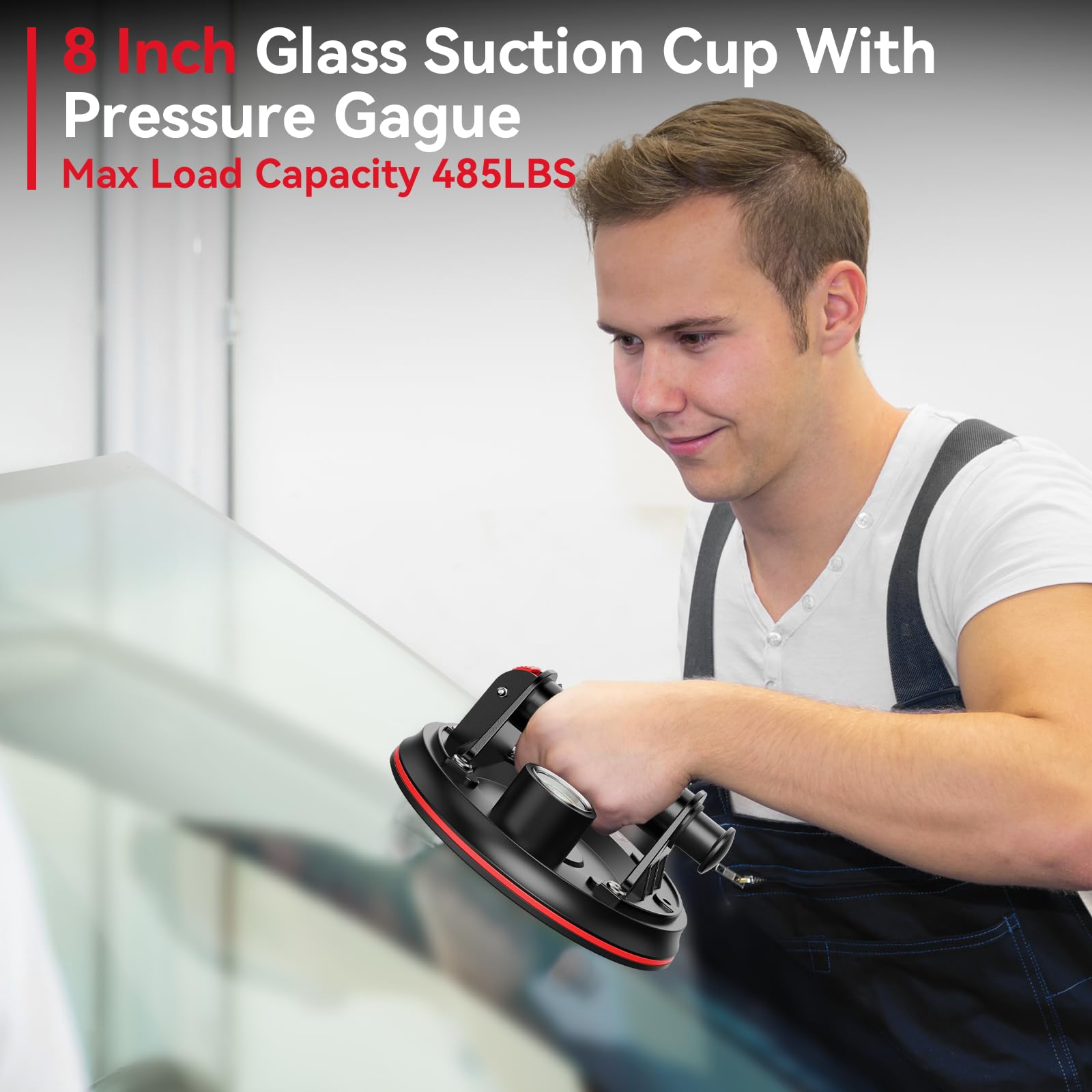 Avhrit 8-Inch Tile Suction Cups Lifter with Pressure Gauge, 485 lbs/220 kg Load Capacity, Heavy Duty Glass Vacuum Suction Cup for Replacing Auto Windshields, Tiles, Granite, and Floors (Two Cups)