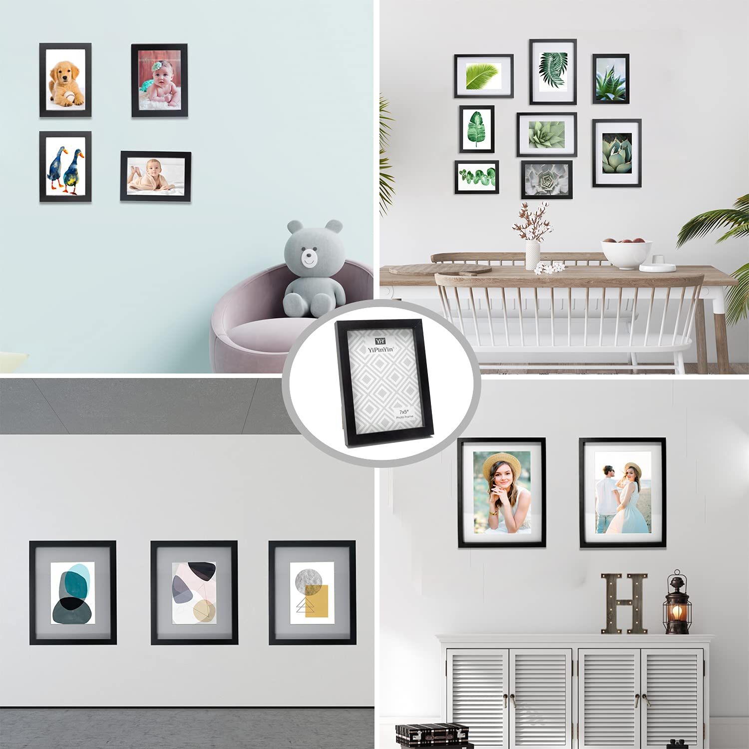 Black 50x70cm Boxed Picture Frames Set of 3 with Mounts for 40x60cm, 70x50cm poster frame with Acid Free mount for 40x60cm photo (Black 3Pack)